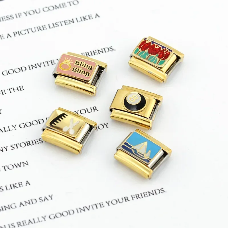 Hapiship Daisy Flower Sailing Charm Links Fit 9mm Bracelet Stainless Steel Jewelry DIY Making
