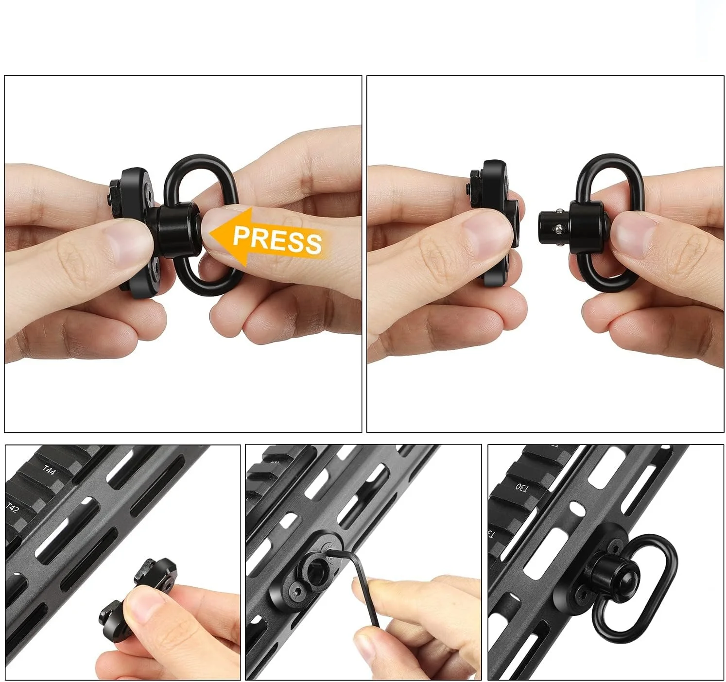 QD Sling Swivel Mount 1.25&rdquo; QD Sling Swivel Mount Heavy Duty Quick Detach Push Button Swivels for Two Point Sling 360&deg;Rotatable Easy to Mount QD