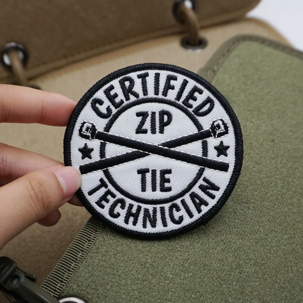 ZIP TIE CERTIFIED Tactical Morale Patch – Red, 3-Inch Round, Hook And Loop – Fun Military Humor