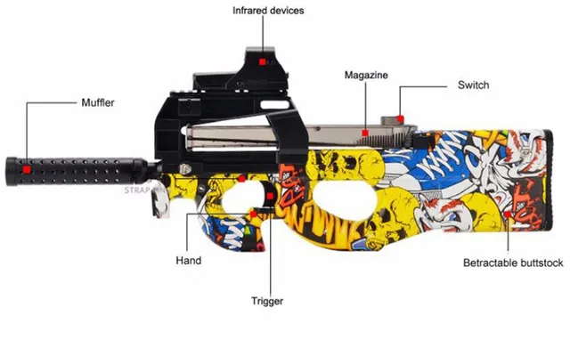 Electric P90 Graffiti Edition Toy Gun Live CS Assault Snipe Simulation Weapon Outdoor Soft Water Bullet Gun Toys For Boys Kids 4