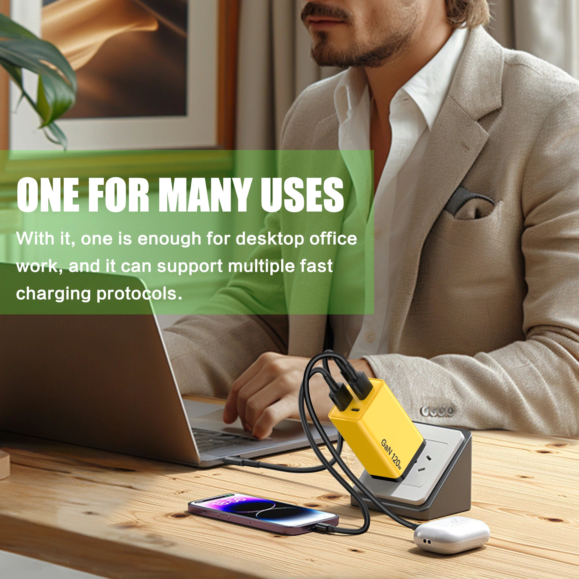 120W GaN USB Charger Type C Fast Charging Wall Adapter For iPhone 16 15 Samsung Xiaomi 15 14 Huawei Samsung Quick Charge Charger