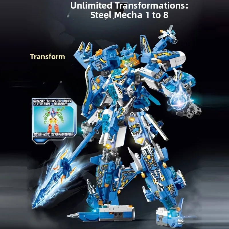 Mengbao 4-in- Assembly Transforming Steel Armor Dragon Turtle War God Lu Bu Sun Wukong Toy Building Blos Eonal Toys