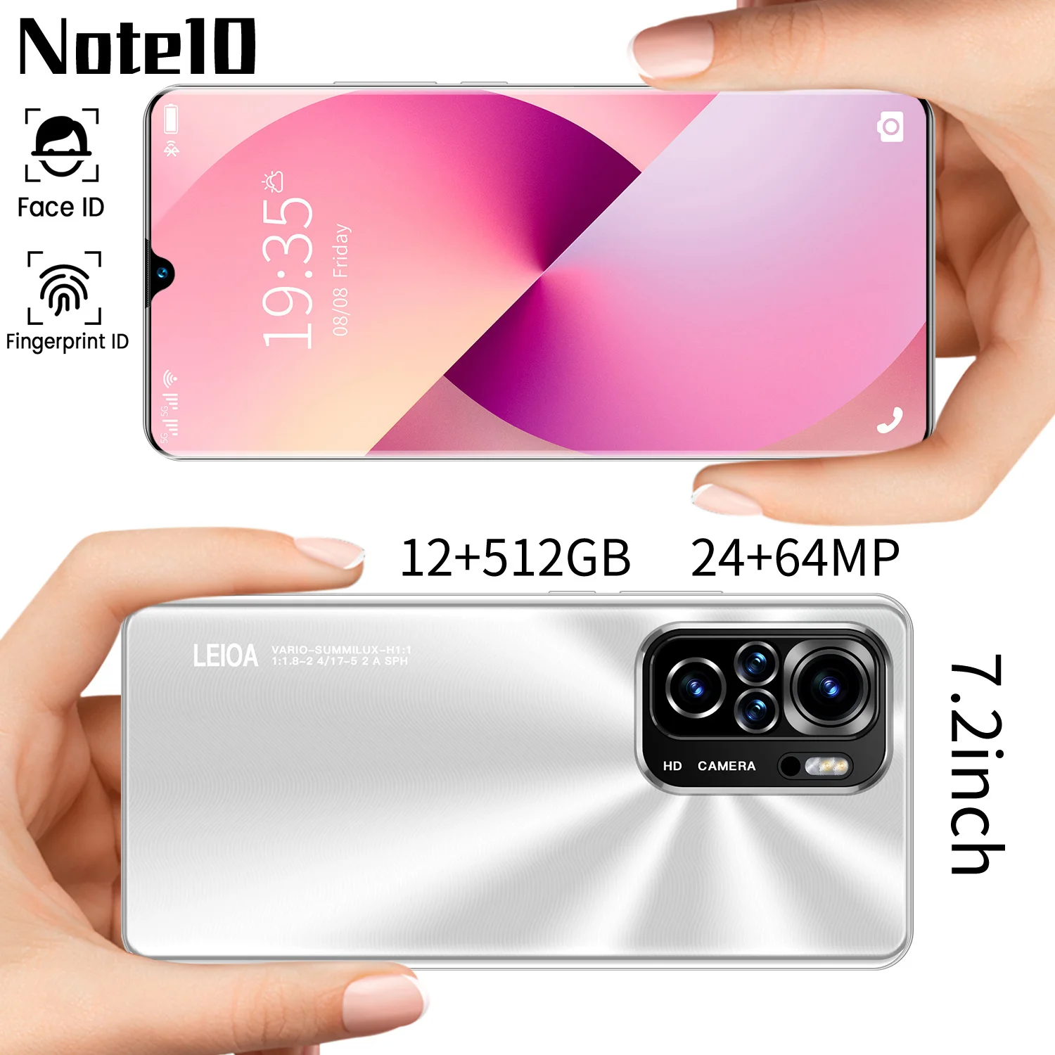 Смартфон Note 10 7 2 дюйма 12 + 512 ГБ 24 64 Мп две Sim-карты |