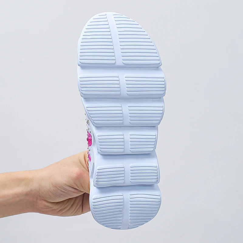 Flower Breathable Knitted Flats Women 2024 Autumn Comfort Soft Sole White Sneakers Woman Slip-On Flat Heels Platform Sport Shoes