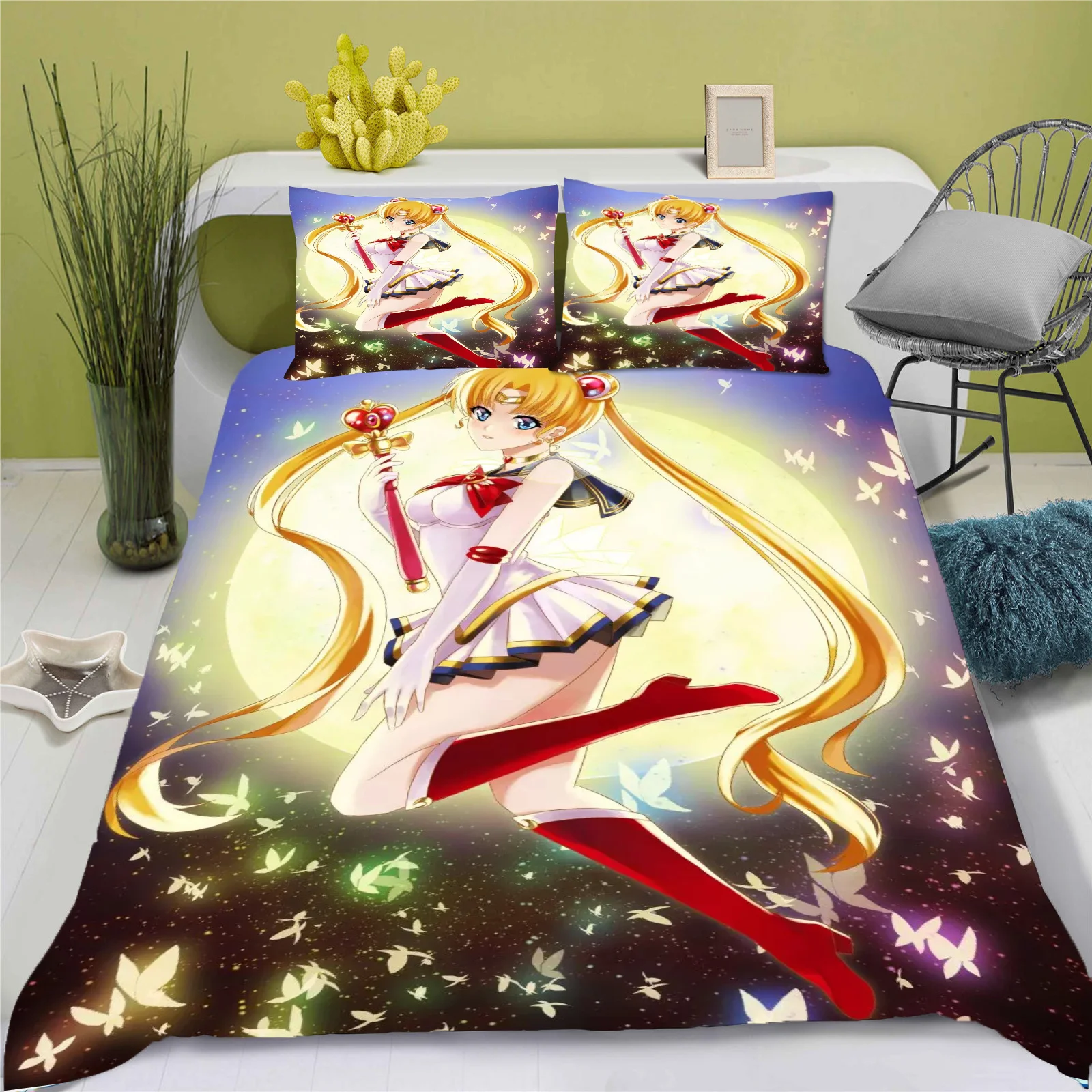 Sailor Moon Cartoon Quilt Cover Cute Printing Duvet Home Breathable Childrens Bedding Custom Made Various Sizes Set