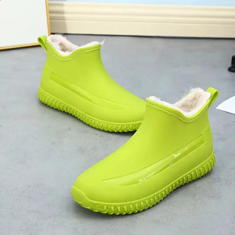 Winter One Fluff Rain Shoes Women Warm Fashion Rain Boots Short Car Wash Kitchen Non-slip Shoes Spring Autumn Single Water Boots