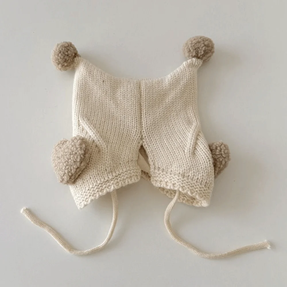 Cute Winter Baby Crochet Hat Breathable Cold-Resistant Toddler's Knitted Hat Thermal Solid Color Ear Protection Hat