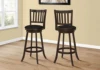 Bar Stool, Set Of 2, Swivel, Bar Height, Brown Wood, Black Leather Look, Transitional 4
