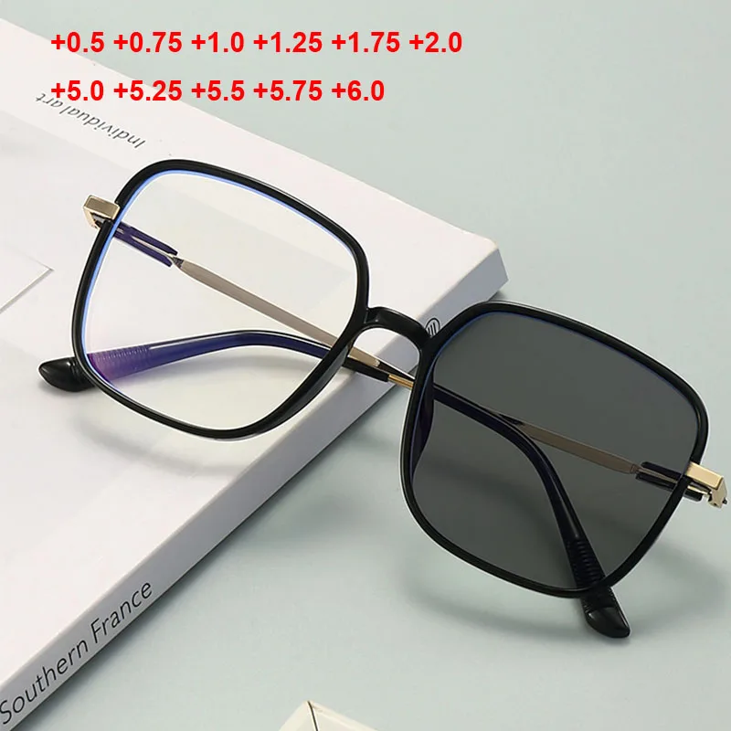 

Hyperopia +0.5 To +6.0 Photochromic Reading Glasses Fashion Square Spectacle Frame Color-Change Presbyopia Eyeglasses Unisex