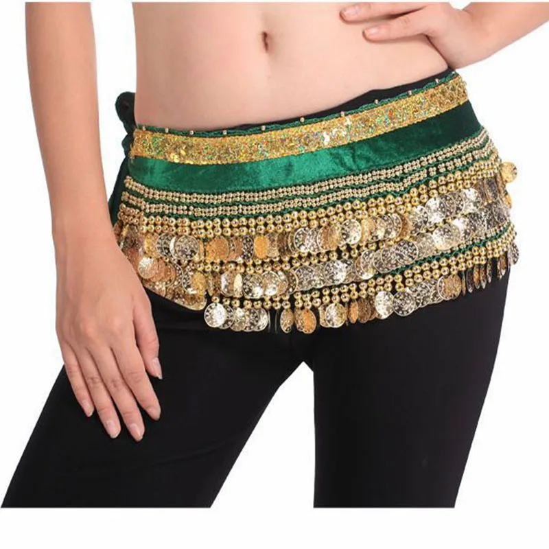 

Green Cheap New Women Belly Dance Coin Belts Belly Dancing Hip Scarf Belly Dancing Belt For Dancer 10 Colors Available On Sale