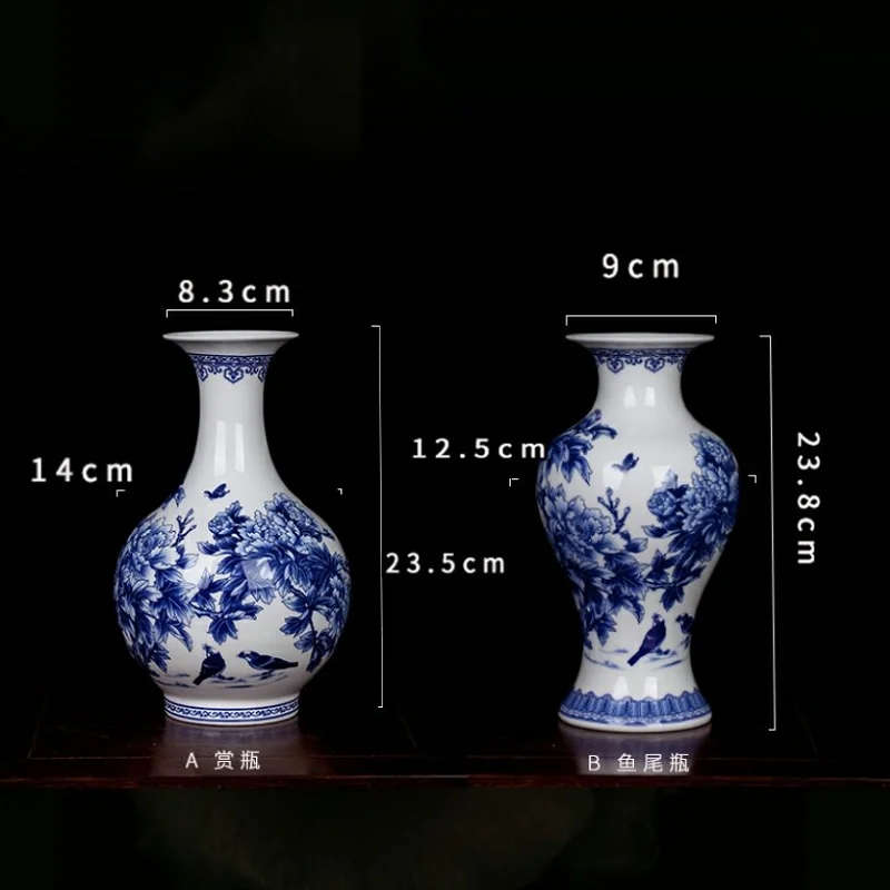 Elegant Jingdezhen Blue and White Porcelain Vases Fine Bone China Vase Peony Decorated High Quality Ceramic Vase 6