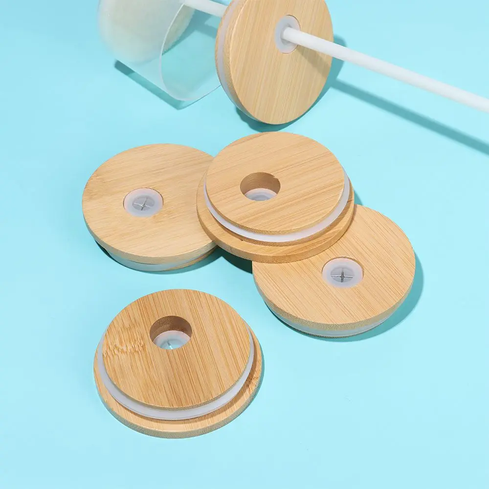 Bamboo Wood Mason Jar Lids With Straw Hole