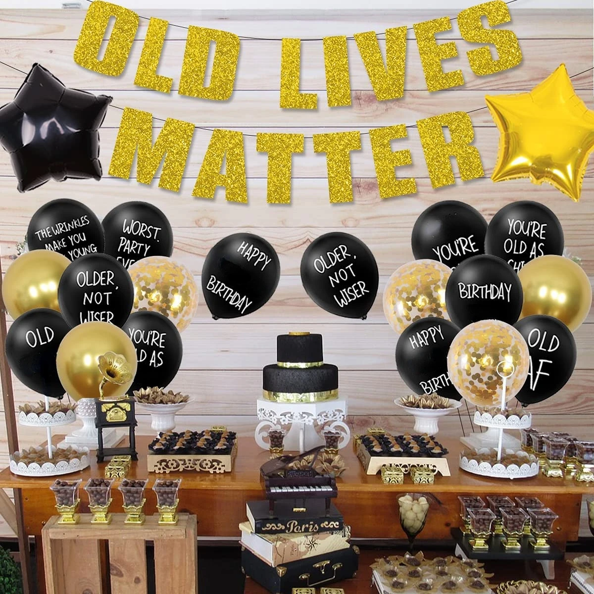 Cheereveal Old Lives Matter Funny Birthday Decorations Black Gold Balloons  Banner 50th 70th 80th Birthday Party Decor Supplies