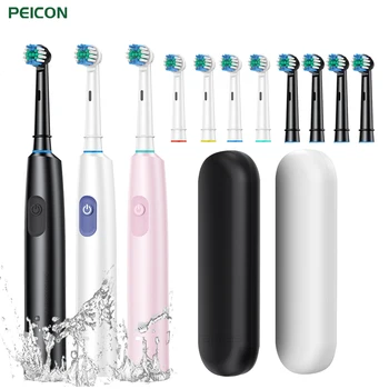 Electric Rotating Toothbrush Deep Clean Whitening Teeth for Adult Ultrasonic Toothbrush with 4/8pcs Refill Replacement Heads 1