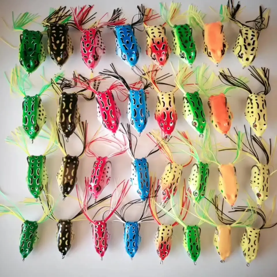 1 Pcs Soft Tube Bait Plastic Fishing Lure with Fishing Double Hooks  Topwater Ray Frog 3D Eyes Outdoor fishing Frog Lure