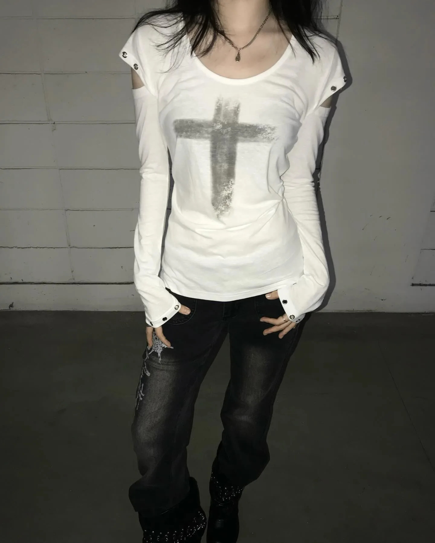 Neues Langarm-Top für Damen im koreanischen Y2K-Stil, nicht monotones Design, leichter Stoff, bequem