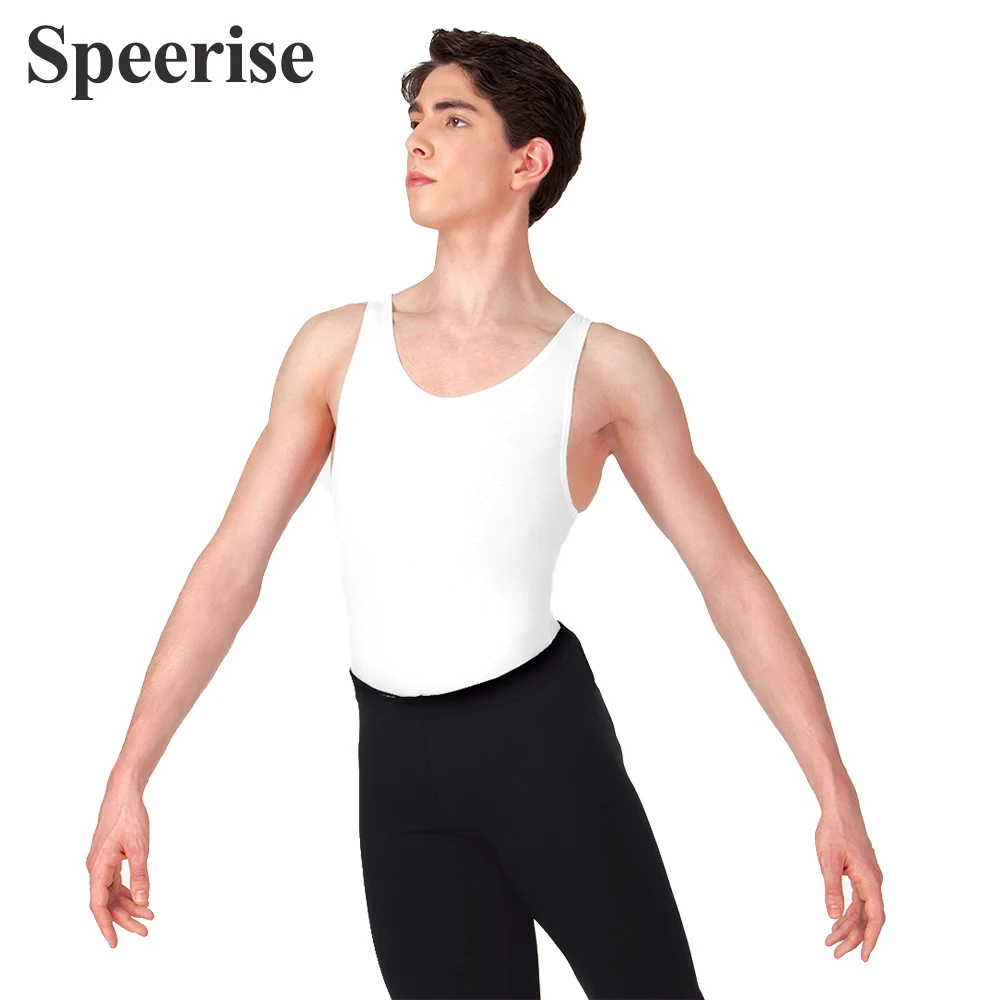 Men Gym Dance Tank Leotard Sleeveless Dancewear Clothes Elastic Nylon Spandex Male Ballet Costumes One Piece Bodysuits Workout