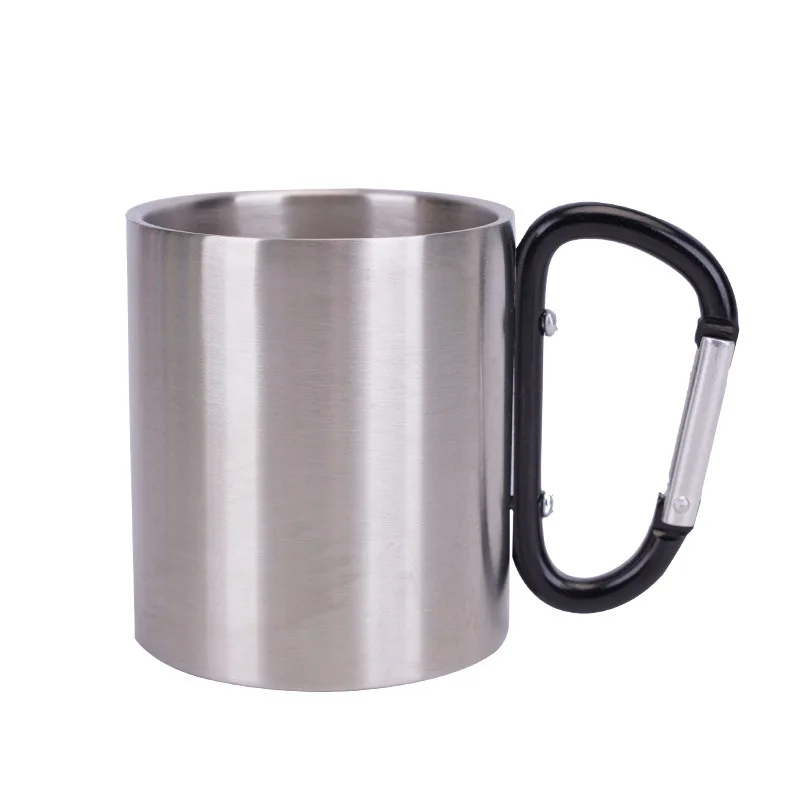 Durable 220ml Stainless Steel Travel Cup with Carabiner Handle