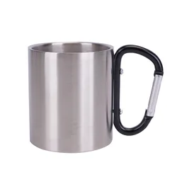 Durable 220ml Stainless Steel Travel Cup with Carabiner Handle - 220ml (Black)