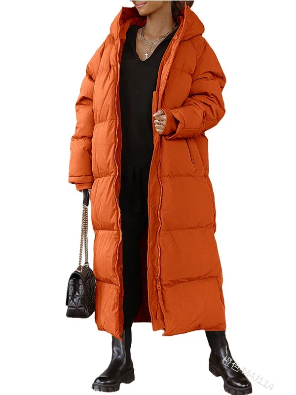 

Winter Long Quilted Jacket for Women 2023 Thicken Warm Down Cotton Coats with Zipper Hood Padded Parkas Women's Oversize Jackets