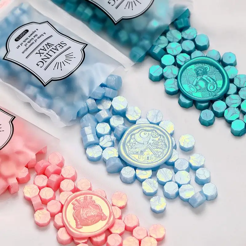 100pcs Mixed Color Glitter Dreamy Aurora Sealing Wax Stamp Beads DIY Envelope Wedding Invitation Scrapbooking Handcraft Decor