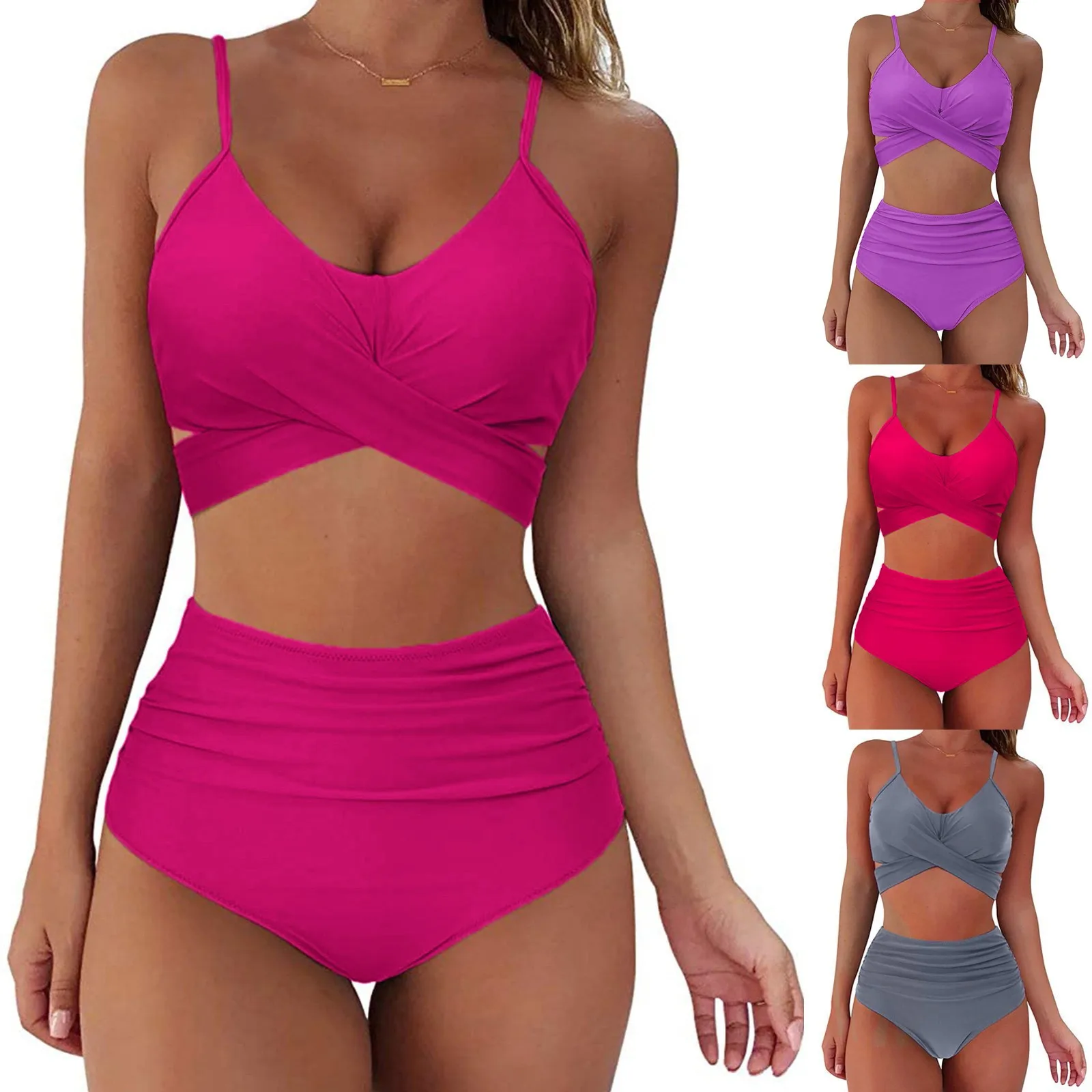 Swimsuit Women Sexy Soild Print Bikini Set Push Up Bathing Swimwear High Waist Swimsuit Solid купальник 2024 Saida De Praia
