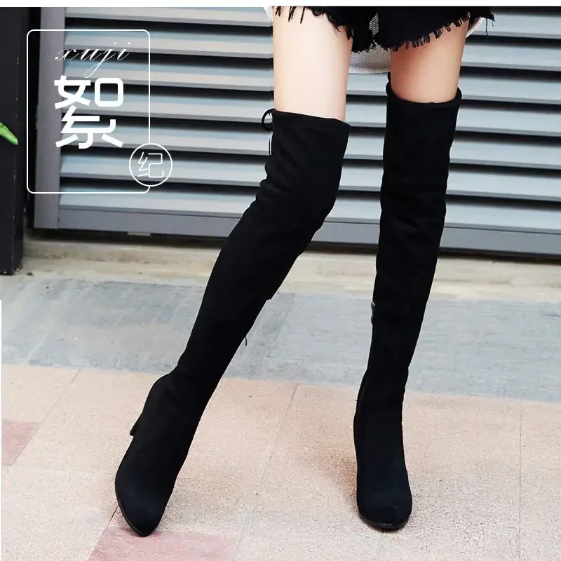 Over The Knee Women Boots Botas Mujer Invierno 2023 New In Stretch Fabrics High Heel Slip on Shoes Pointed Toe Long Botte Femme