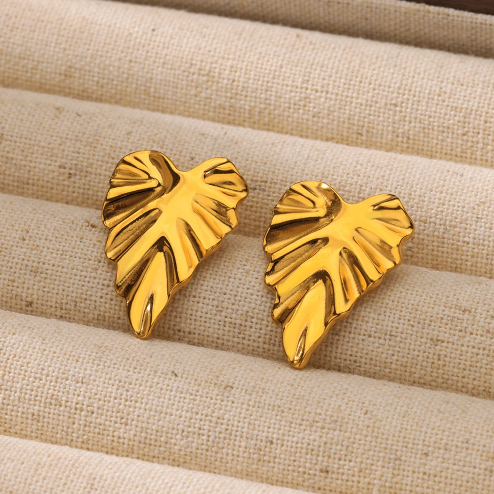 Gold Heart Shape Stud Earrings For Women