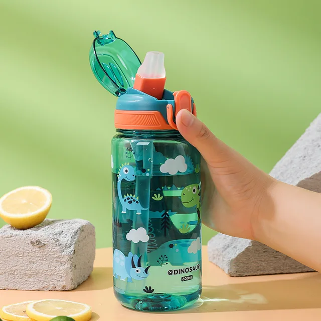 600ml Cartoon Animal Water Bottle Portable Safety Lock Cute Straw Cup Kids Leak-proof Drinking Jug For Outdoor Camping Travel 2