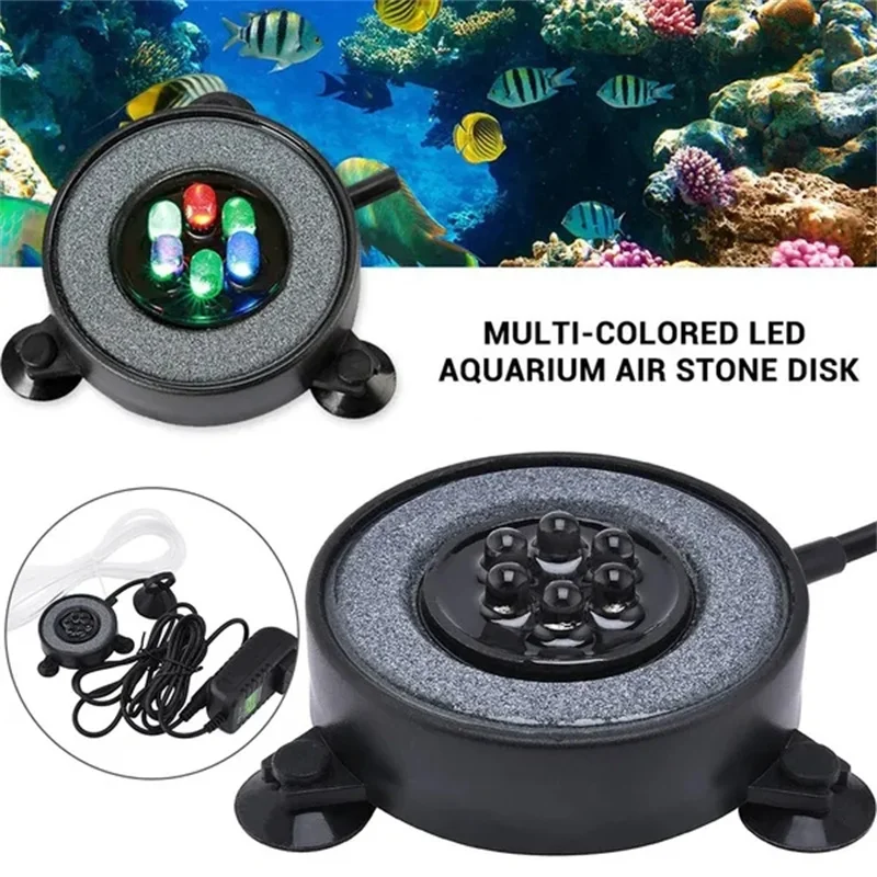 LED Aquarium Air Bubble Light Fish Tank Air Bubble Stone Disk Round with 6 LED Light for Fish
