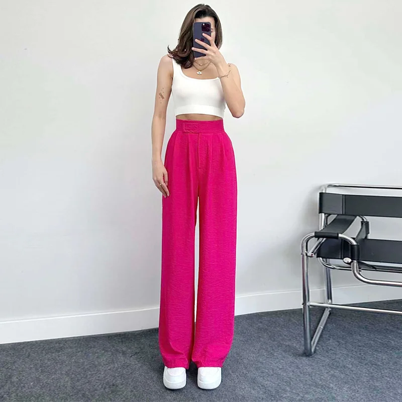 

Oversized Elegant Pants for Women Dressy Straight Linen Blend Rose Black Wide Leg Pants High Waisted Casual Trousers for Travel