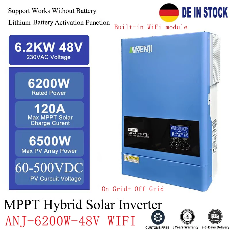 Hybrid Solar Inverter MPPT 11KW 6.2KW 48V 230VAC Pure Sine Wave On Grid Photovoltaic Inversor 160A 120A Solar Controller PV 500V, Solar Inverter, Sine Wave Inverter