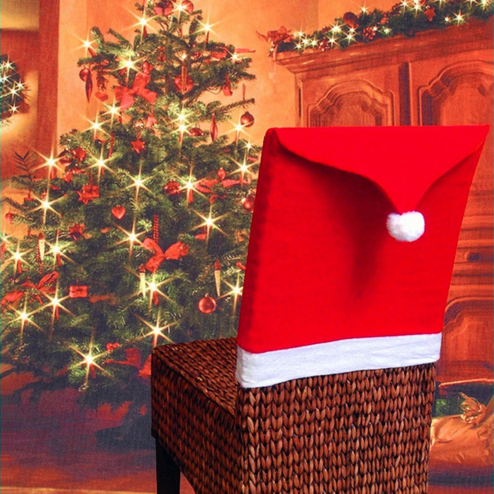 Christmas Santa Hat Seat Cover Decorative Chair Protector Cover Festival Favor for Banquet Holiday Festival Decor
