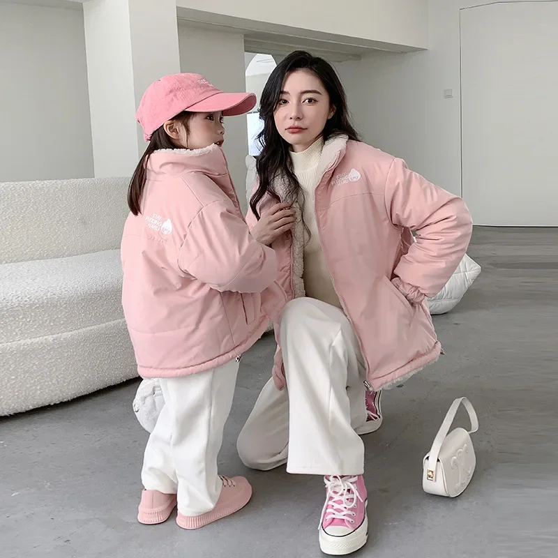 

Зимняя Теплая Флисовая одежда для мамы и дочери, Двойная модель