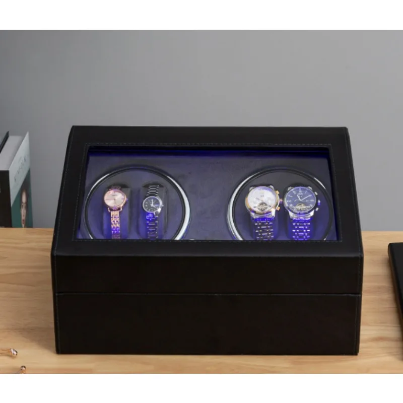 High Quality Automatic Watch Shaker Watch Storage Watch Display Case for 4 Automatic with Extra 6 Watch Storage LED Illumination