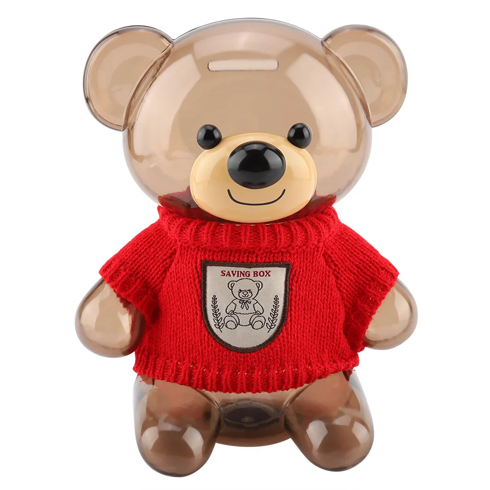 Child Gift Children  Piggy Bank Money Box Cartoon Clothes Bear Plastic Transparent Cute Bear Piggy Bank  Box Saving Box 4