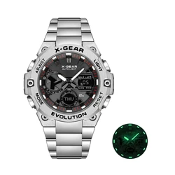 Men's Stainless Steel Multi - Functional Watch with Alarm, Night Light, and Rotating Windmill Feature (Silver)