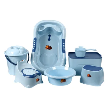 Set Vasca da Bagno per Neonati 7 Pezzi con Sgabello, Vasca Antiscivolo, Set Completo per il Bagno, Bacinella, Vasca Durevole, Vasca da Bagno in Plastica per Bambini