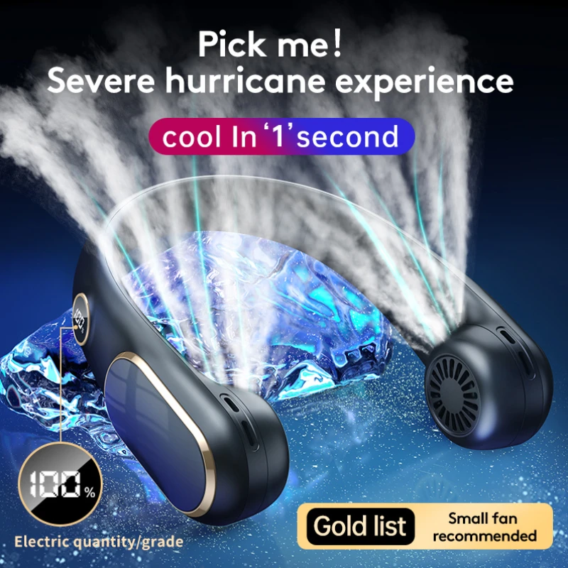 

Outdoor Portable 4000mAh Hanging Neck Fan Digital Display Rechargeable Bladeless Summer Air Cooler USB Rechargeable Electric Fan