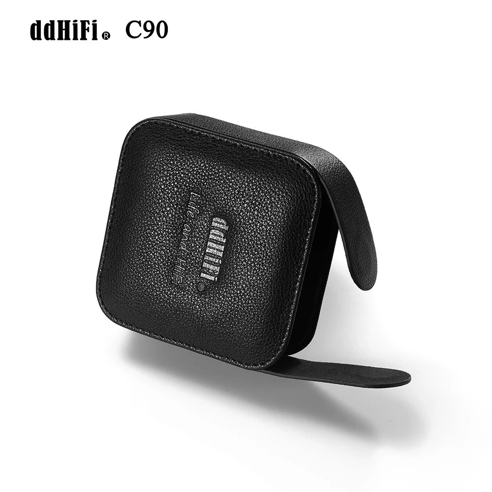 

DD ddHiFi C90 Genuine Leather Earphone Storage Case, Top-Layer Cowhide Black Nappa Leather with Lychee Pattern