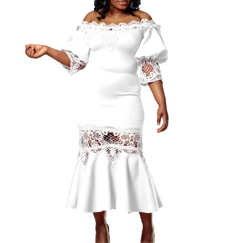 

Elegant African Dresses for Women 2023 New Off Shoulder Summer Fashion Wedding Party Long Dress Dashiki Ankara Lace Outfits Robe