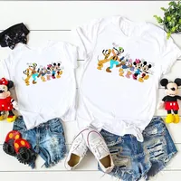 New Mickey and Friends Print Disney Trip Shirts Summer Funny Family Matching Outfits Casual Short Sleeves Disneyland T-shirts 1