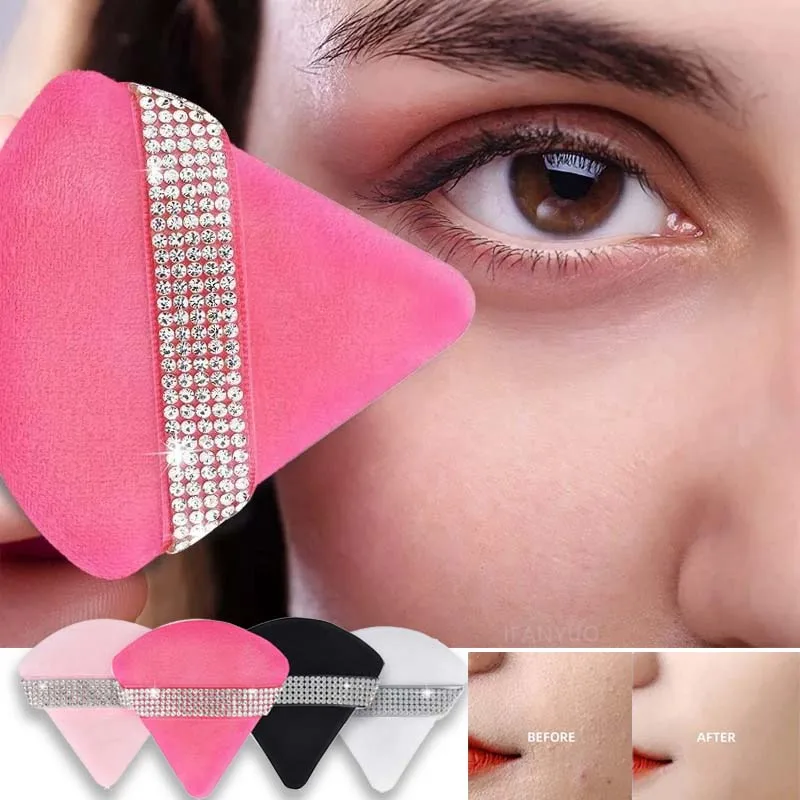 3Pcs 핑크 다이아몬드 트라이앵글 파우더 퍼프 페이스 메이크업 도구 스펀지 ..