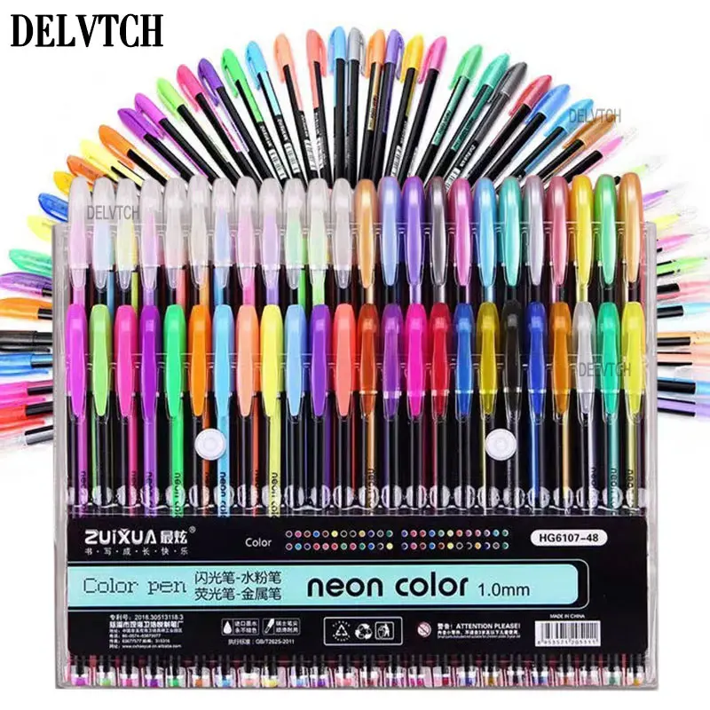 12/24/36/48 Color Set Glitter Metallic Highlighter Gel Pen 1.0mm Art  Marking Painting Drawing Graffiti Office School Stationery