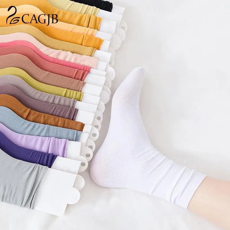 

1/3/5Pairs High Tube Streetwear Soft Sock Women Colorful Loose No Pilling Socks Knitting Rib Thin Spring Summer Female Socks