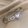 Luxury Rhinestones Heart Bangle Stainless Steel Cuff Stackable Bangle Bracelets with White Shell Valentine's Day Jewelry Gifts 3