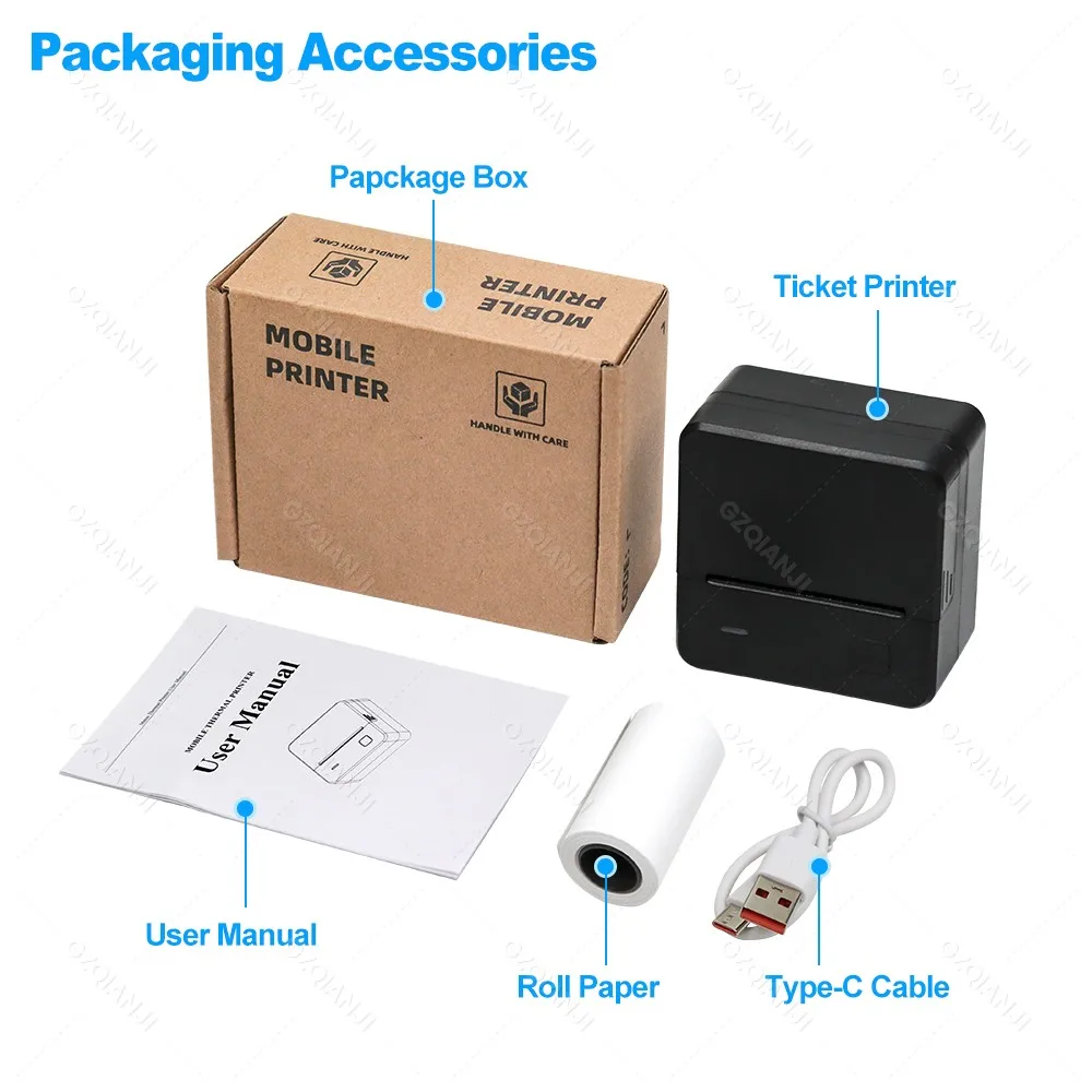 2Inch Thermal Receipt Printer 58mm*30mm Thermal Paper Mini Portable POS Printer Support Android & IOS-Bluetooth, Windows-USB