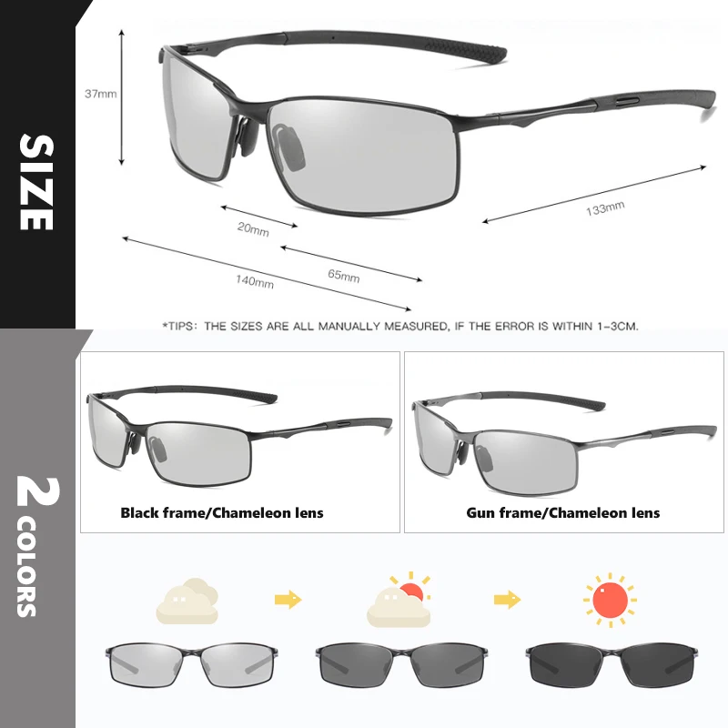 Polarized Sunglasses Fishing Sunglasses Photochromic Fishing Sunglasses Men Driving Cycling Polarized Sports Sun Glasses UV400 Goggles Gafas