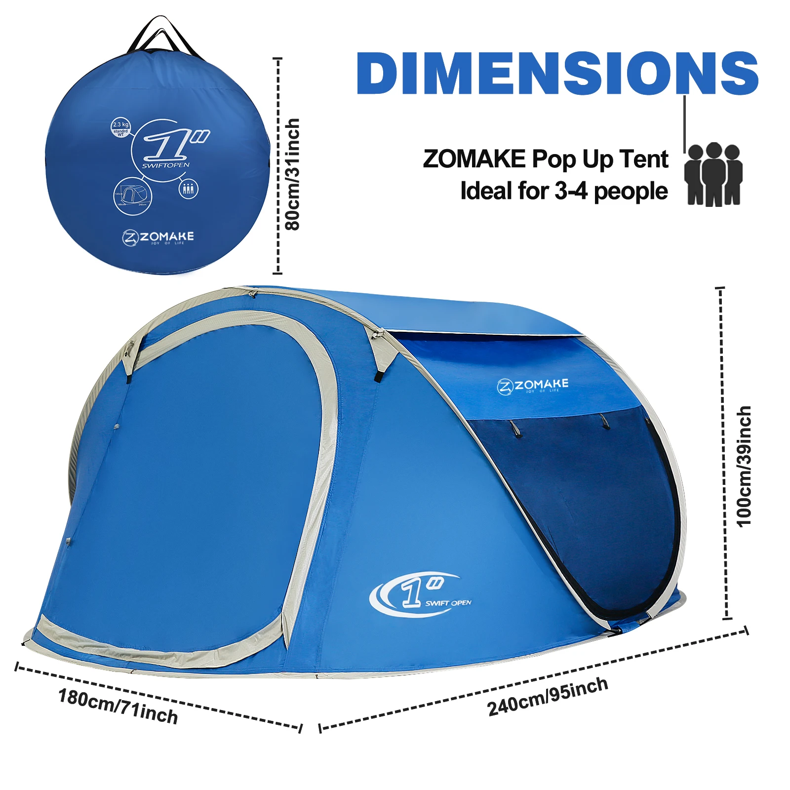 Zomake-large automata Folyó hó Könnyűsúly foldable part Sátora számára 3 Perszóna, foldable Gyalogtúra kemping Sátora, Vízhatlan esőköpény Sátora