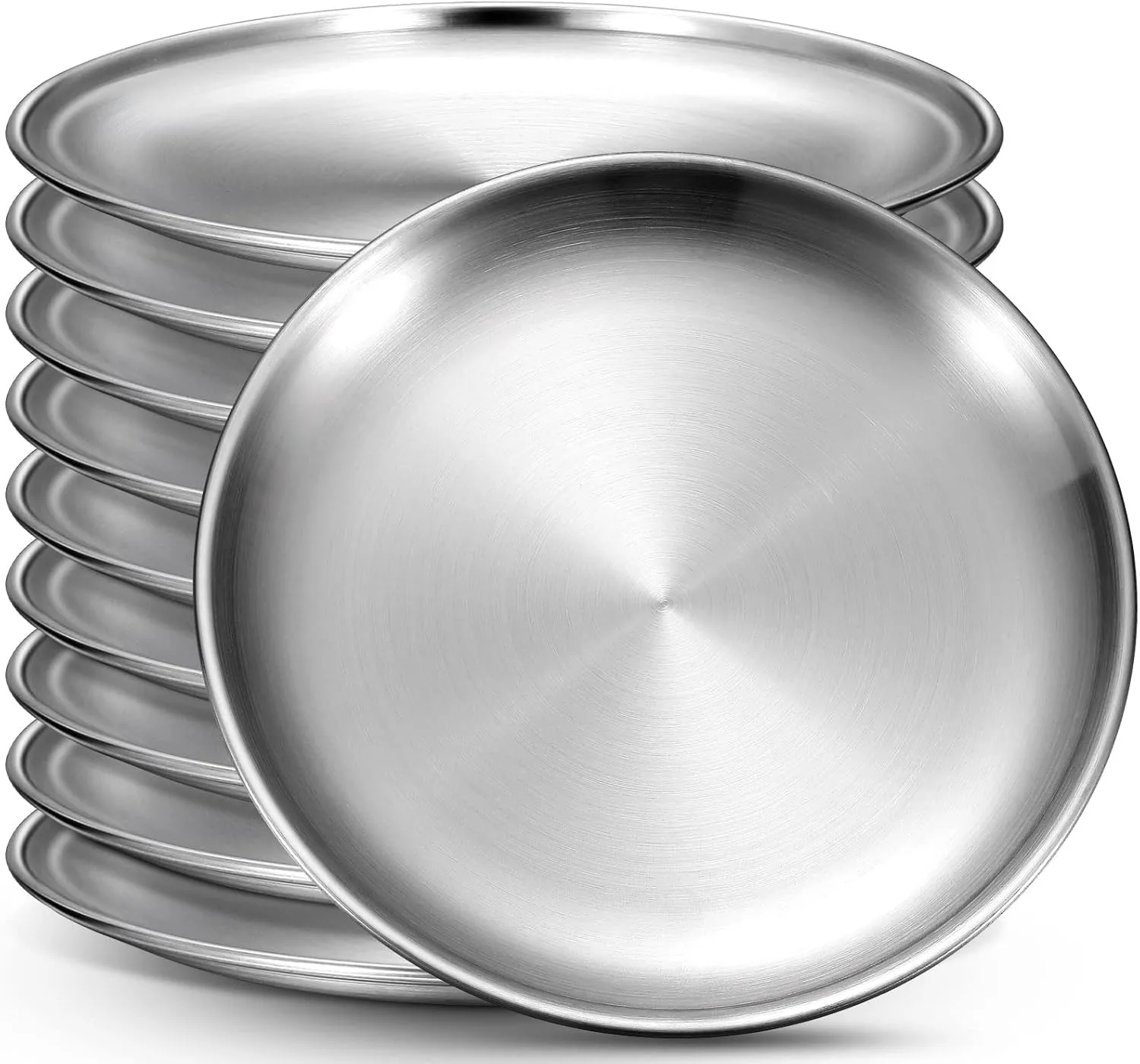 Stainless Steel Plate 4/10Pcs 304 Stainless Steel Dishes 8 Inches Adult Plates Reusable Camping plate Dessert Plate